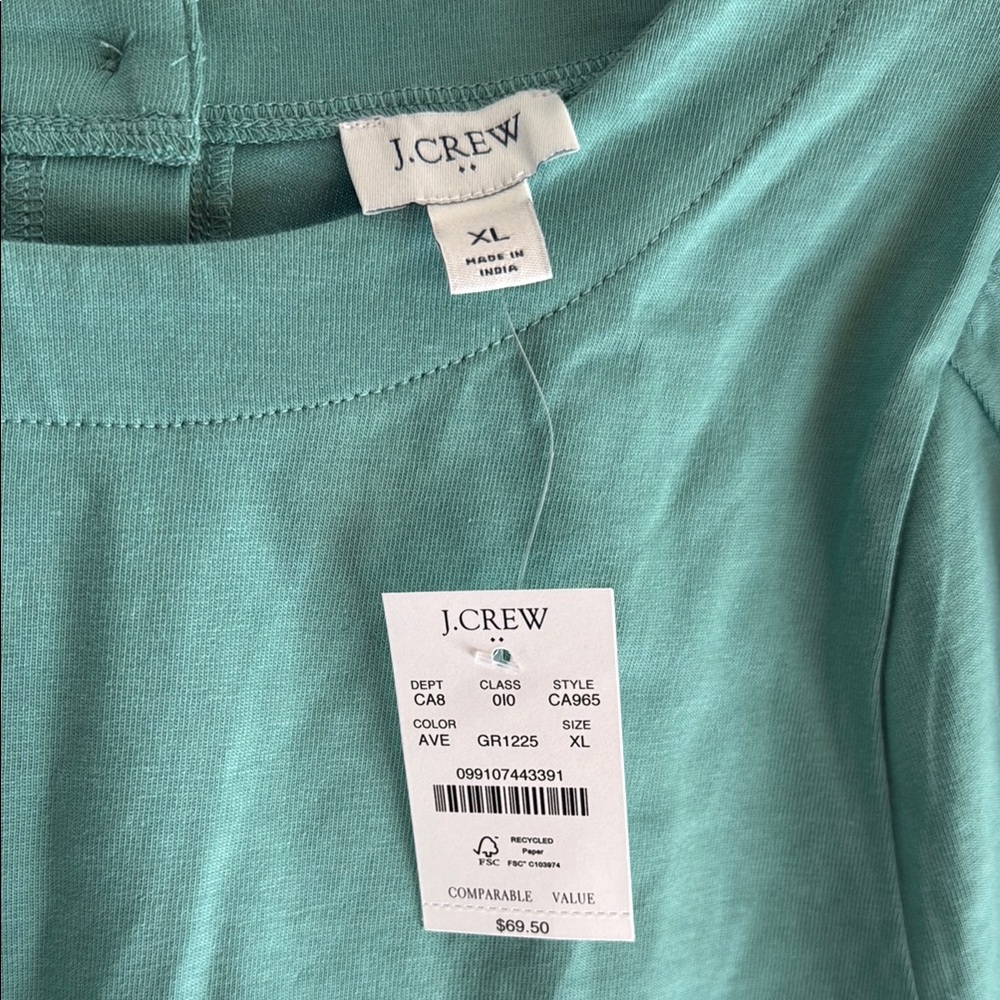 J. Crew Green Boxy Long Sleeve Blouse - Picture 2 of 3